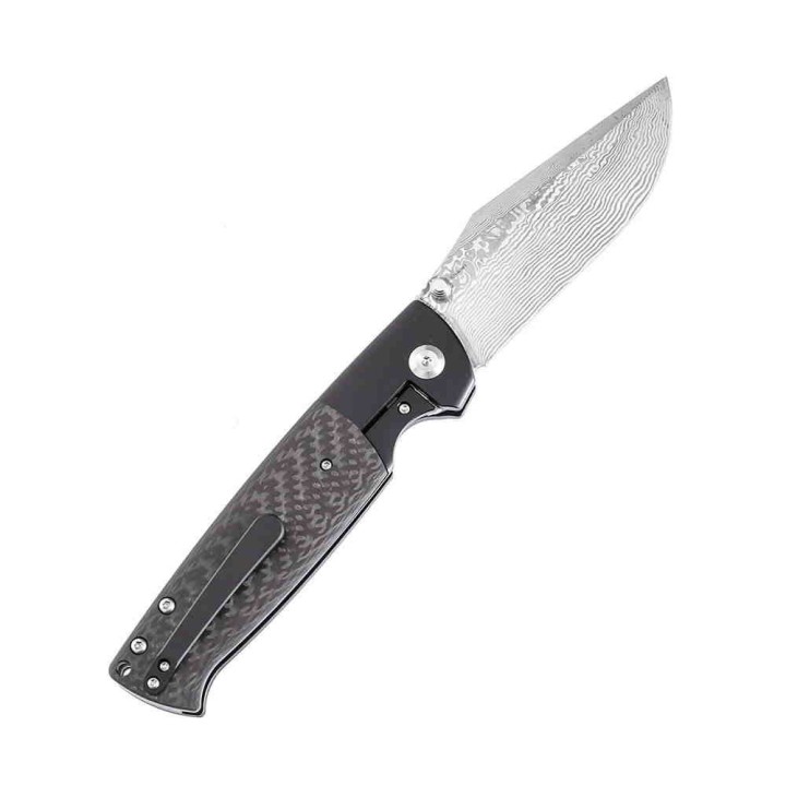 Couteau Kansept Shikari Damas Manche FIbre de Carbone/Titane IKBS Framelock Clip K1027A4 - Livraison Gratuite