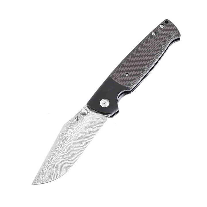 Couteau Kansept Shikari Damas Manche FIbre de Carbone/Titane IKBS Framelock Clip K1027A4 - Livraison Gratuite