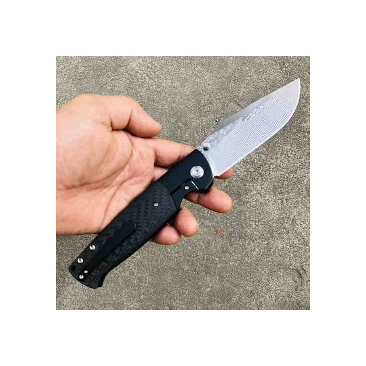 Couteau Kansept Shikari Damas Manche FIbre de Carbone/Titane IKBS Framelock Clip K1027A4 - Livraison Gratuite