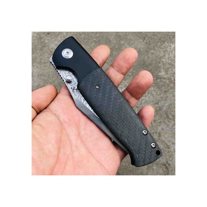 Couteau Kansept Shikari Damas Manche FIbre de Carbone/Titane IKBS Framelock Clip K1027A4 - Livraison Gratuite