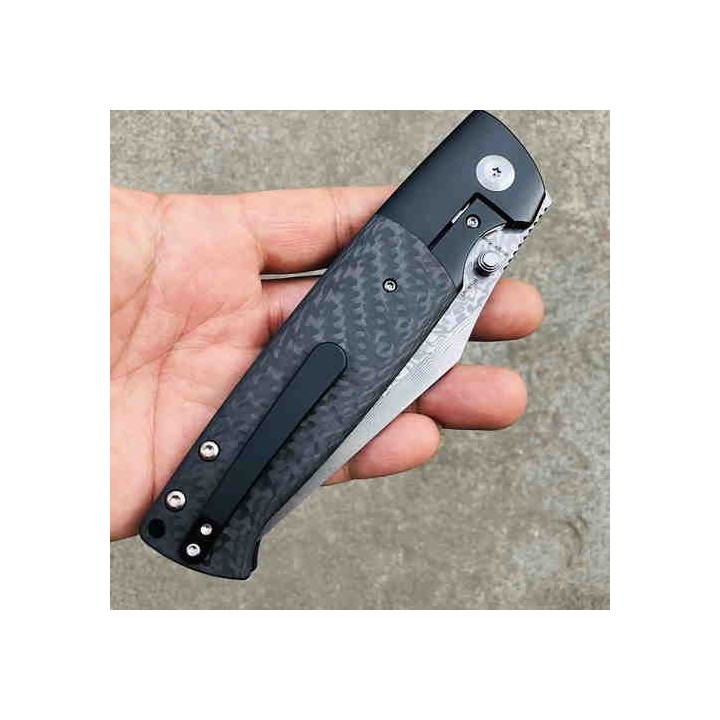Couteau Kansept Shikari Damas Manche FIbre de Carbone/Titane IKBS Framelock Clip K1027A4 - Livraison Gratuite