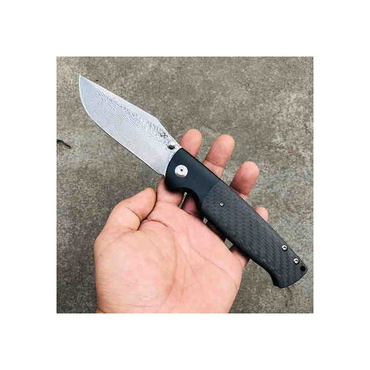 Couteau Kansept Shikari Damas Manche FIbre de Carbone/Titane IKBS Framelock Clip K1027A4 - Livraison Gratuite