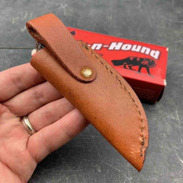 Couteau Damas Mini Skinner Lame Damas 256 Couches Manche Os Etui Cuir Fox-N-Hound FH121 - Livraison Gratuite