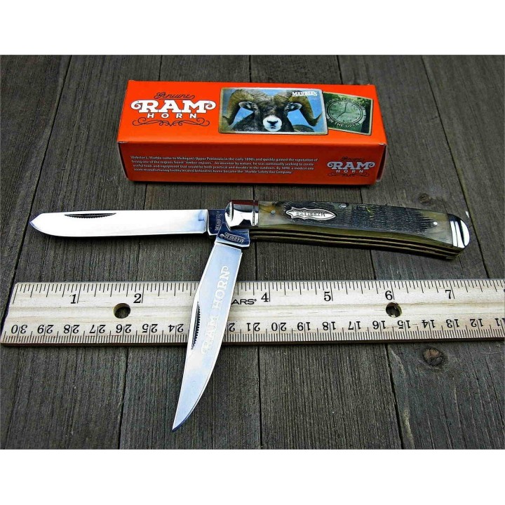 Couteau Marbles Trapper 2 Lames Acier 440 Manche Corne de Bélier MR358 - Livraison Gratuite