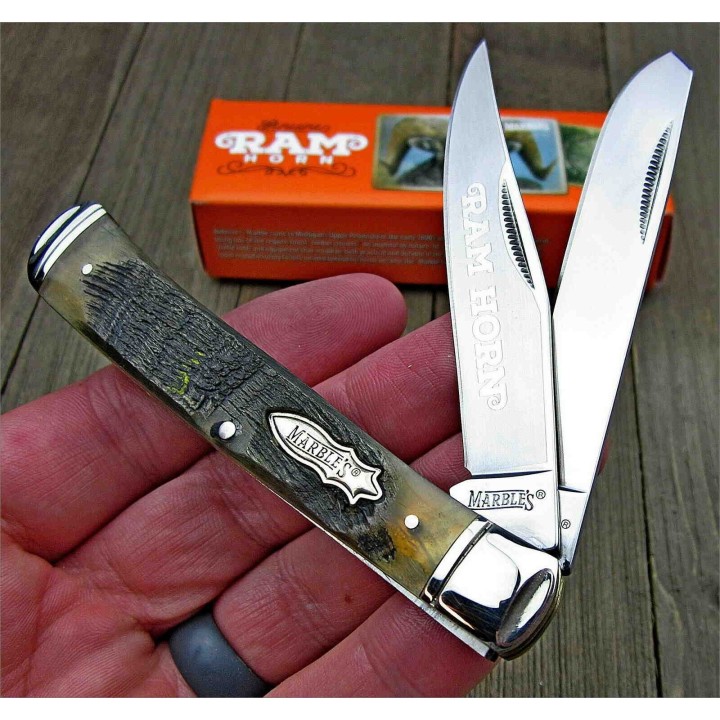 Couteau Marbles Trapper 2 Lames Acier 440 Manche Corne de Bélier MR358 - Livraison Gratuite