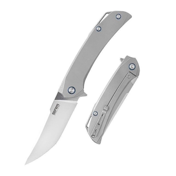 Couteau Sanrenmu SRM Asika Big Manche Titane Lame Acier 154CM IKBS Framelock Clip SRM1411TZ - Livraison Gratuite