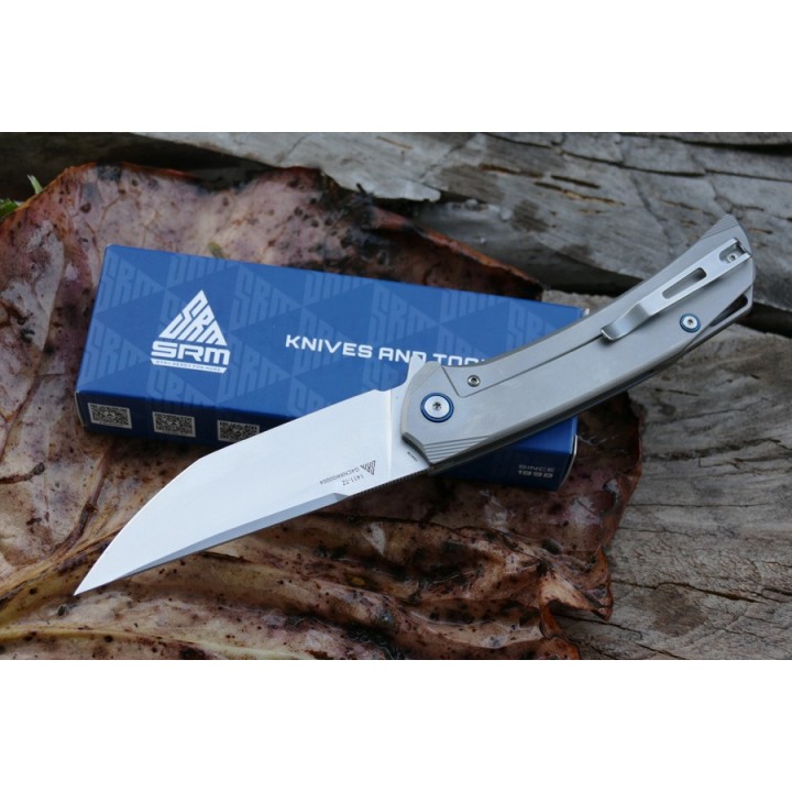 Couteau Sanrenmu SRM Asika Big Manche Titane Lame Acier 154CM IKBS Framelock Clip SRM1411TZ - Livraison Gratuite