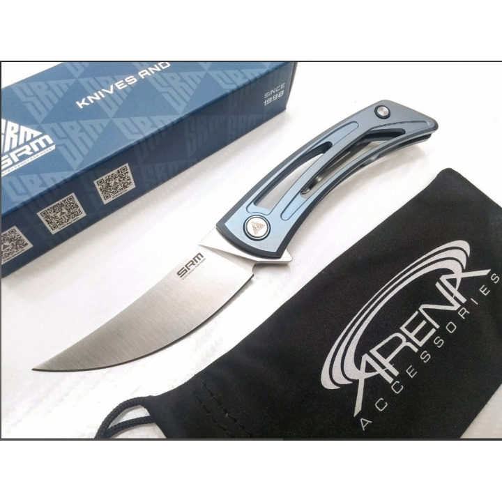 Couteau SRM Unicorn 7415 Blue Manche Titane Lame Acier 154CM Framelock Clip SRM7415TE - Livraison Gratuite