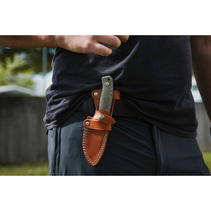 Couteau LionSteel M2M Santos Lame Acier M390 Manche Bois Etui Cuir Made Italy LSTM2MST - Livraison Gratuite