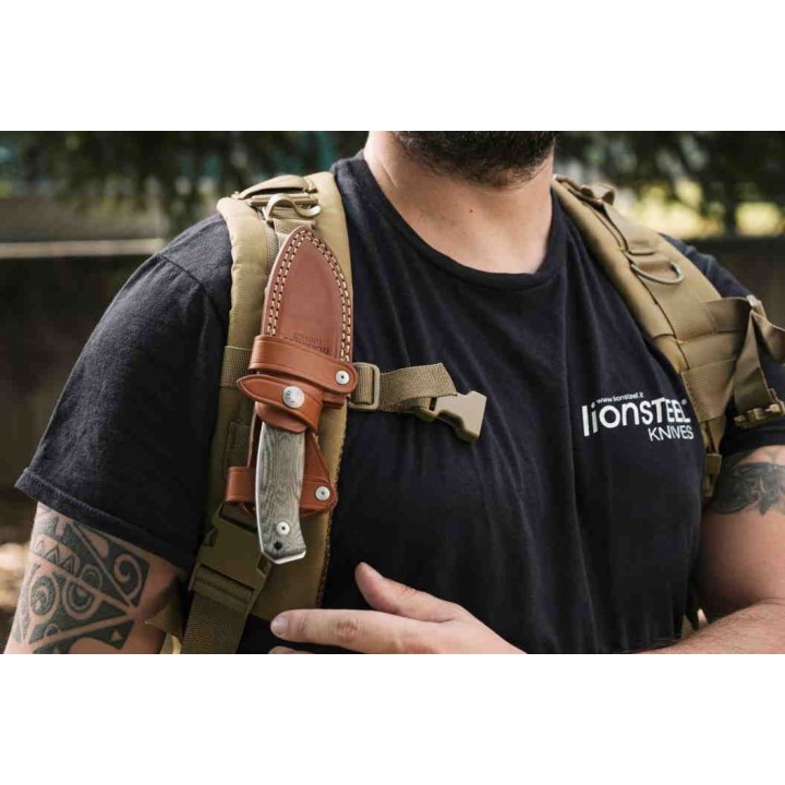 Couteau LionSteel M2M Olive Lame Acier M390 Manche Bois Etui Cuir Made Italy LSTM2MUL - Livraison Gratuite