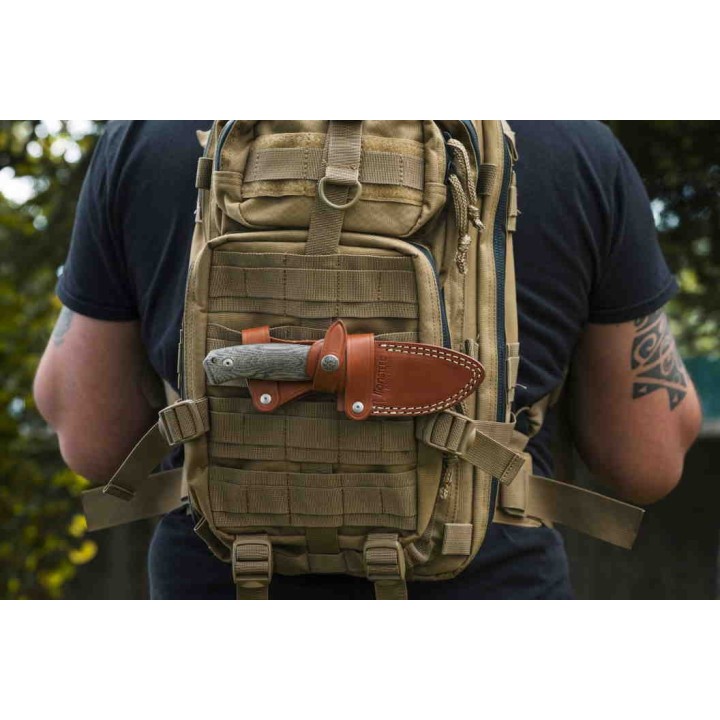 Couteau LionSteel M2M Olive Lame Acier M390 Manche Bois Etui Cuir Made Italy LSTM2MUL - Livraison Gratuite