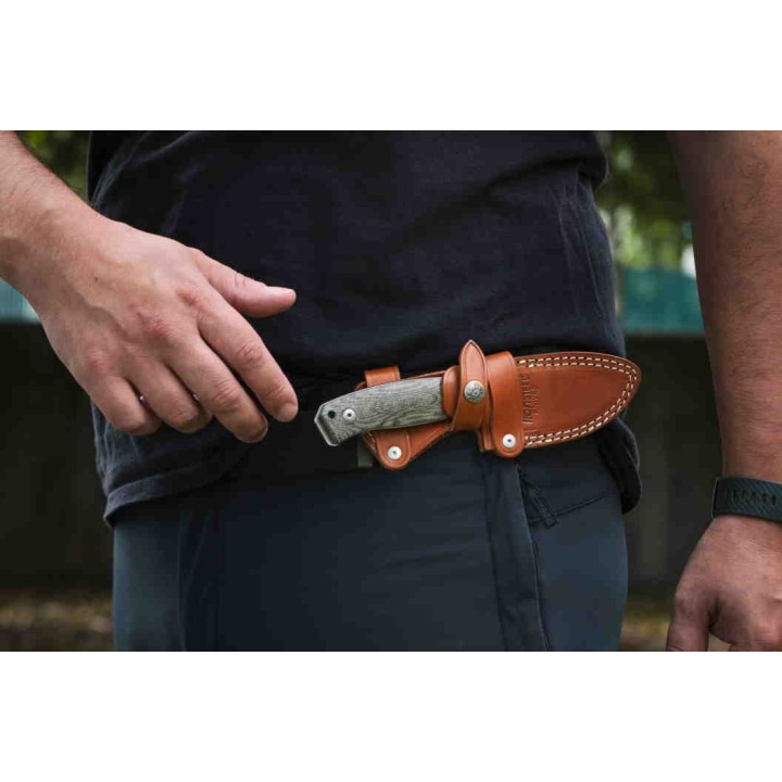 Couteau LionSteel M2M Olive Lame Acier M390 Manche Bois Etui Cuir Made Italy LSTM2MUL - Livraison Gratuite