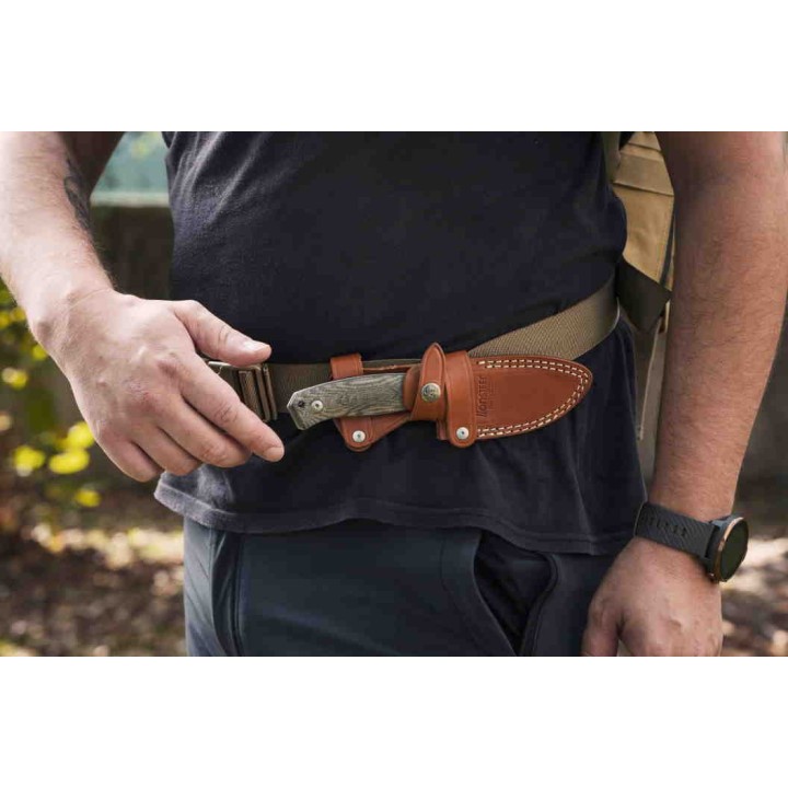 Couteau LionSteel M2M  Lame Acier M390 Manche Natural Micarta Etui Cuir Made Italy LSTM2MCVN - Livraison Gratuite