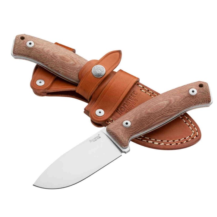 Couteau LionSteel M2M  Lame Acier M390 Manche Natural Micarta Etui Cuir Made Italy LSTM2MCVN - Livraison Gratuite
