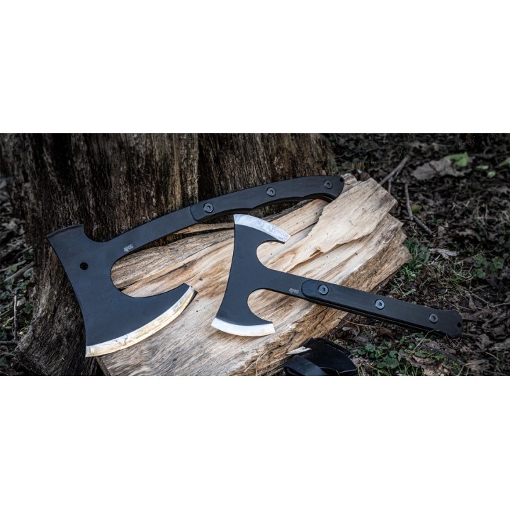 Hache Tomahawk APOC Survival Double Mukk Hatchet Lame Acier 9260 Manche G10 Etui Kydex DRK35560 - Livraison Gratuite