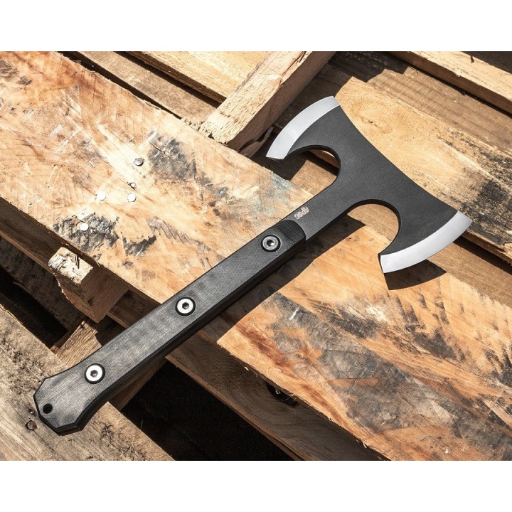Hache Tomahawk APOC Survival Double Mukk Hatchet Lame Acier 9260 Manche G10 Etui Kydex DRK35560 - Livraison Gratuite