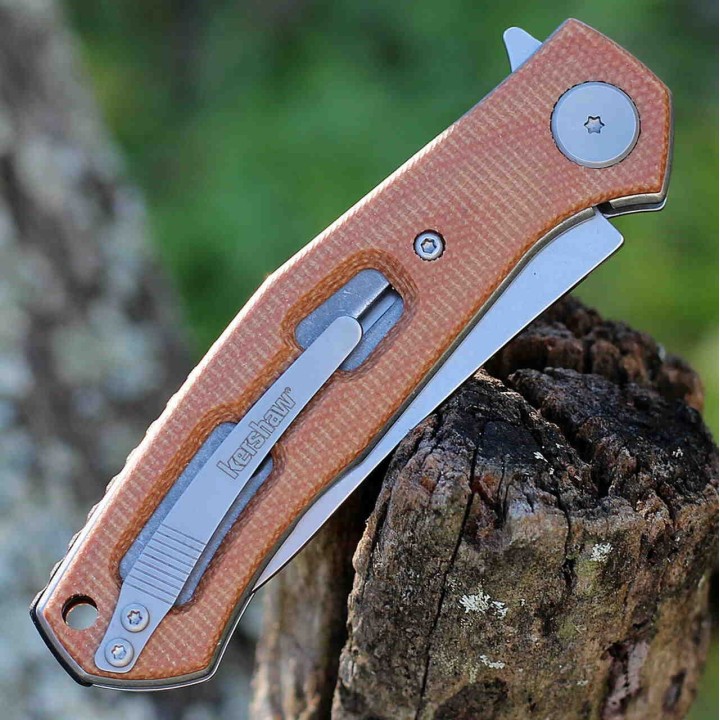 Couteau Kersahw Concierge Brown Lame Acier 8Cr13MoV Manche Micarta IKBS Linerlock Clip KS4020MIB - Livraison Gratuite