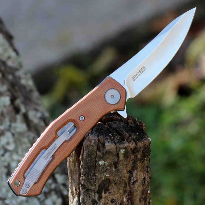 Couteau Kersahw Concierge Brown Lame Acier 8Cr13MoV Manche Micarta IKBS Linerlock Clip KS4020MIB - Livraison Gratuite