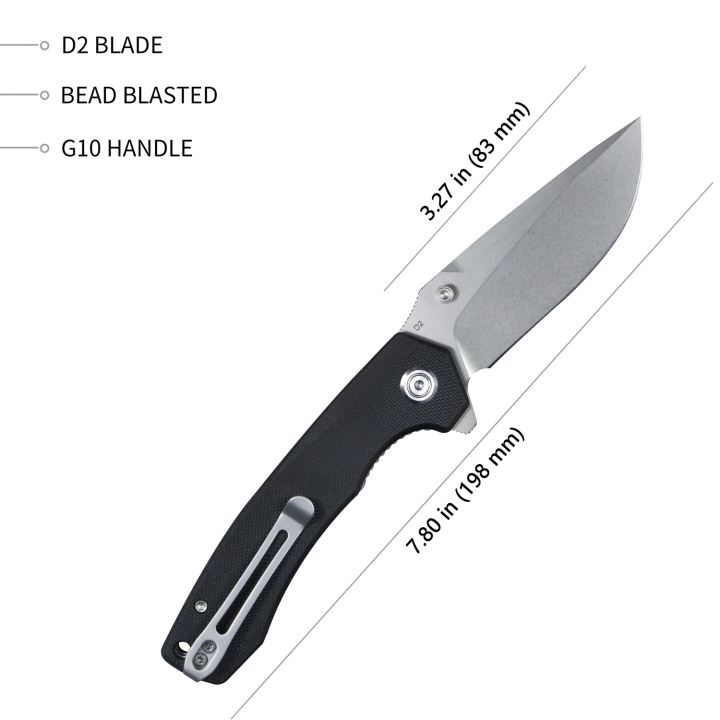 Couteau Kubey EDC Black Manche G10 Lame Acier D2 IKBS Linerlock Clip KUB901A - Livraison Gratuite