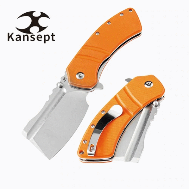 Couteau Kansept Cleavers XL Korvid Orange Manche G10 Lame Acier 154CM Linerlock Clip KT1030A6 - Livraison Gratuite