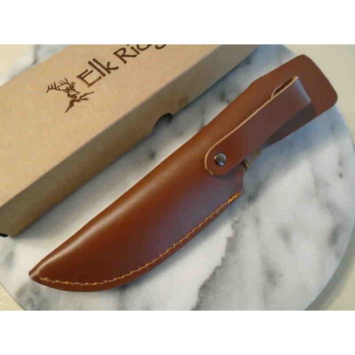 Couteau de Chasse Elk Ridge Lame Acier 3Cr13 Manche Bois Etui Cuir ER20003D - Livraison Gratuite