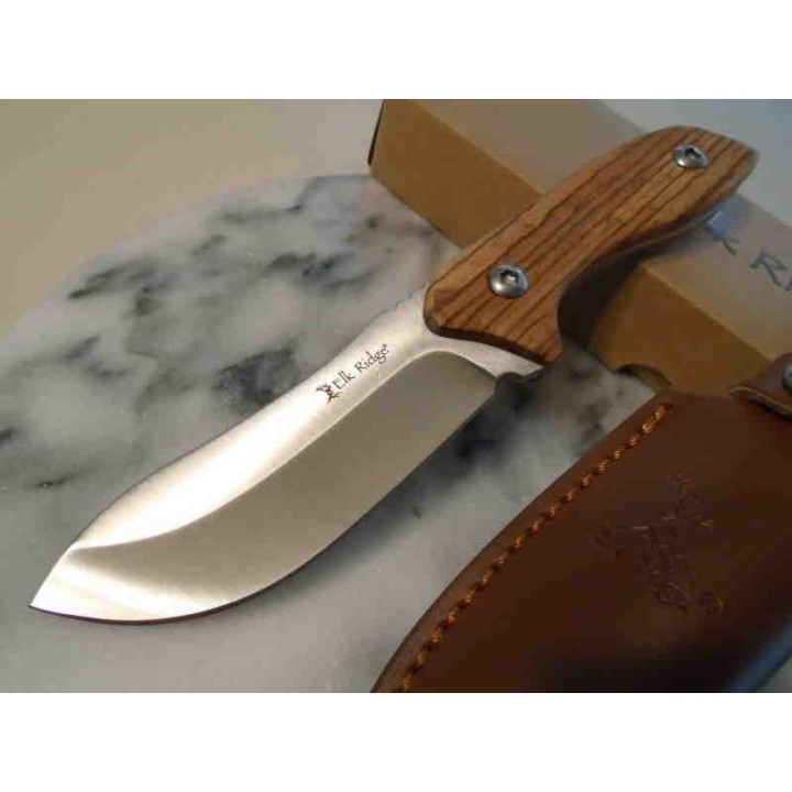 Couteau de Chasse Elk Ridge Lame Acier 3Cr13 Manche Bois Etui Cuir ER20003D - Livraison Gratuite