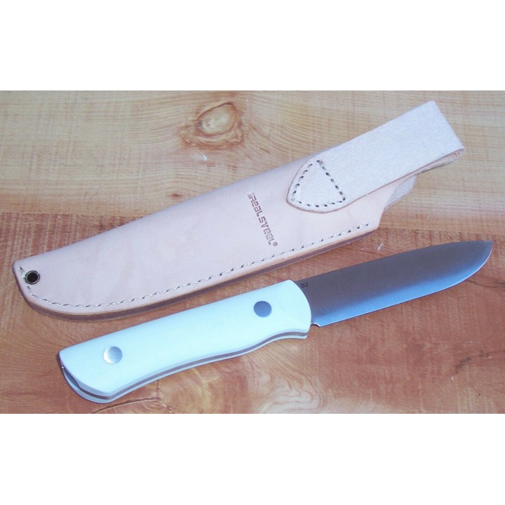 Couteau Real Steel Bushcraft III White Convex Lame Acier D2 Manche G10 Etui Cuir RS3728C - Livraison Gratuite