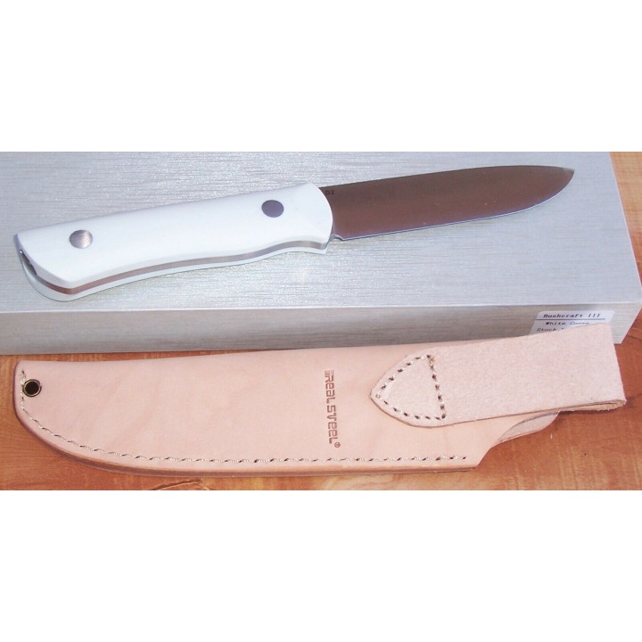 Couteau Real Steel Bushcraft III White Convex Lame Acier D2 Manche G10 Etui Cuir RS3728C - Livraison Gratuite