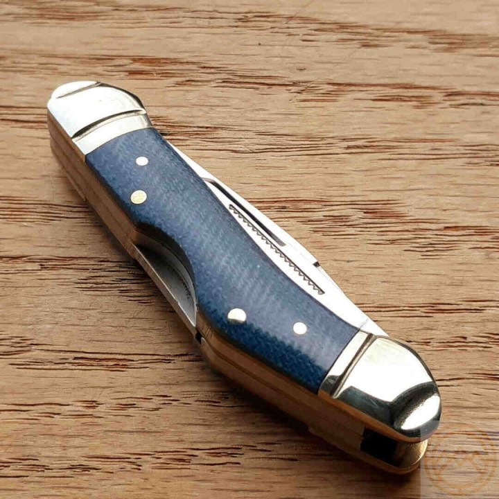 Couteau Rough Ryder Dogleg Canoe Denim Manche Micarta 2 Lames Carbone T10 RR2189 - Livraison Gratuite