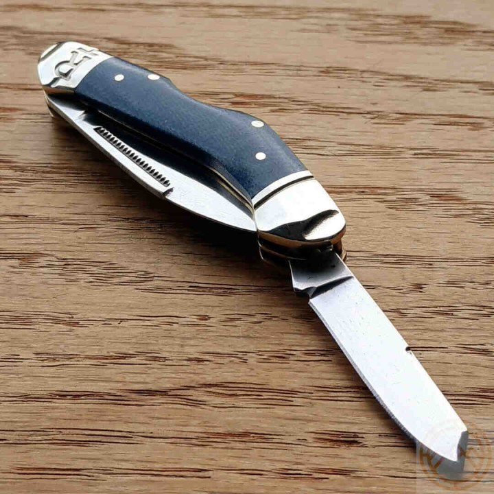 Couteau Rough Ryder Dogleg Canoe Denim Manche Micarta 2 Lames Carbone T10 RR2189 - Livraison Gratuite