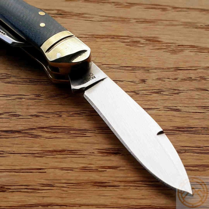 Couteau Rough Ryder Dogleg Canoe Denim Manche Micarta 2 Lames Carbone T10 RR2189 - Livraison Gratuite