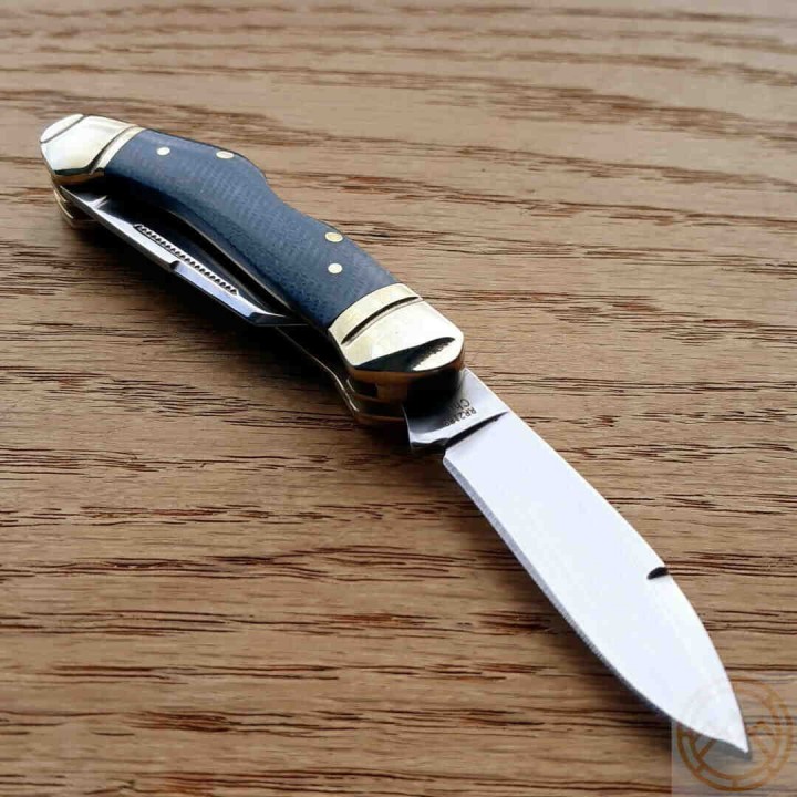 Couteau Rough Ryder Dogleg Canoe Denim Manche Micarta 2 Lames Carbone T10 RR2189 - Livraison Gratuite