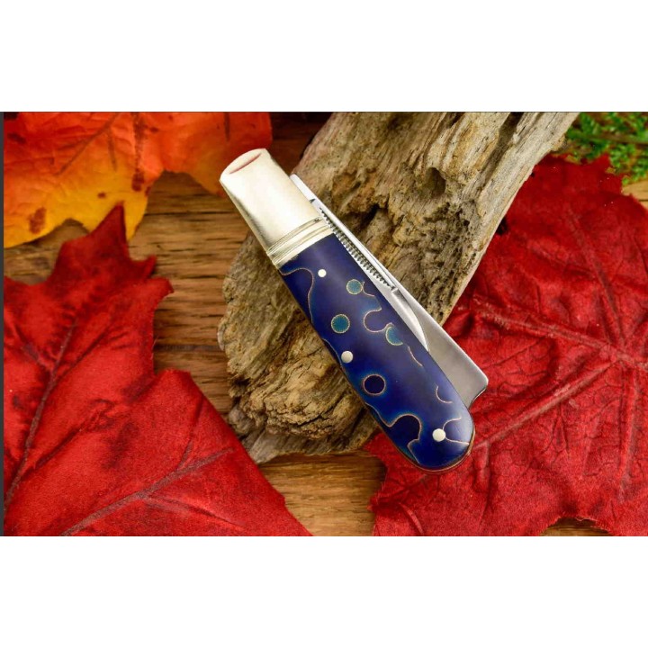 Couteau Rough Ryder Razor Barlow Blue Swirl Celestial Manche Acrylic Lames Acier 440 Lockback RR2074 - Livraison Gratuite