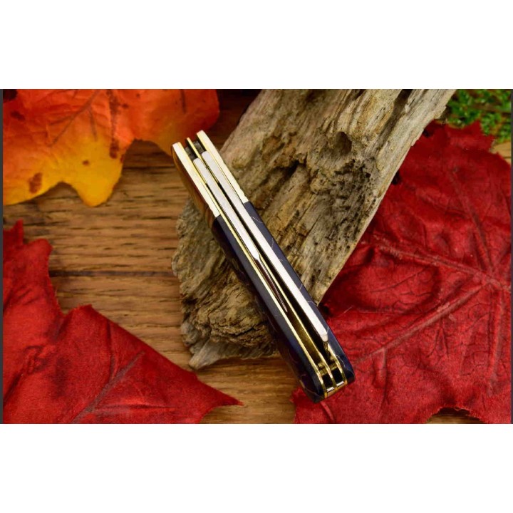 Couteau Rough Ryder Razor Barlow Blue Swirl Celestial Manche Acrylic Lames Acier 440 Lockback RR2074 - Livraison Gratuite