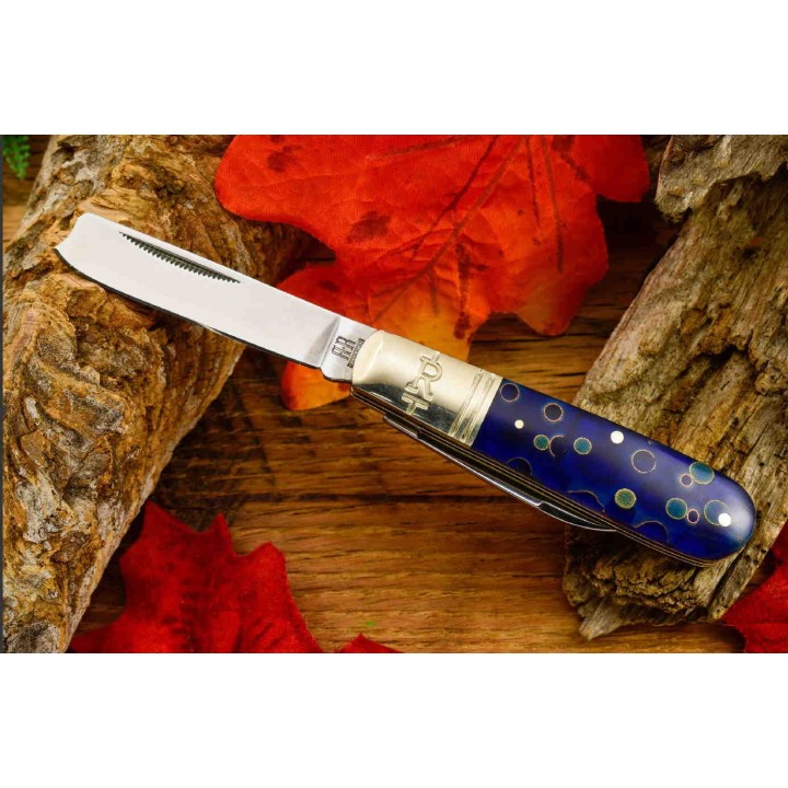 Couteau Rough Ryder Razor Barlow Blue Swirl Celestial Manche Acrylic Lames Acier 440 Lockback RR2074 - Livraison Gratuite