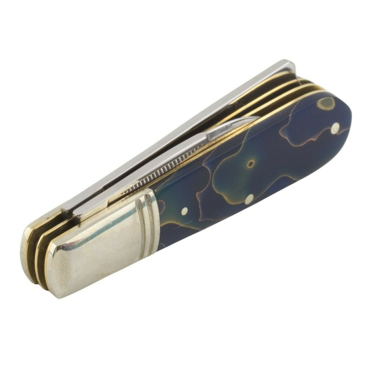 Couteau Rough Ryder Razor Barlow Blue Swirl Celestial Manche Acrylic Lames Acier 440 Lockback RR2074 - Livraison Gratuite