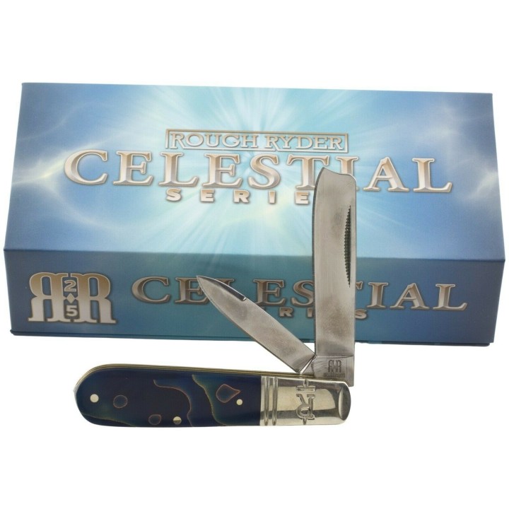 Couteau Rough Ryder Razor Barlow Blue Swirl Celestial Manche Acrylic Lames Acier 440 Lockback RR2074 - Livraison Gratuite