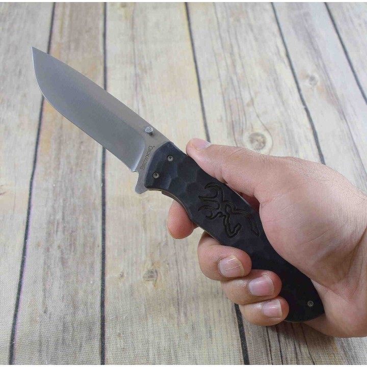 Couteau Browning Large Primal Lame Acier 8Cr13MoV Manche Polymer Linerlock Clip BR0427B - Livraison Gratuite