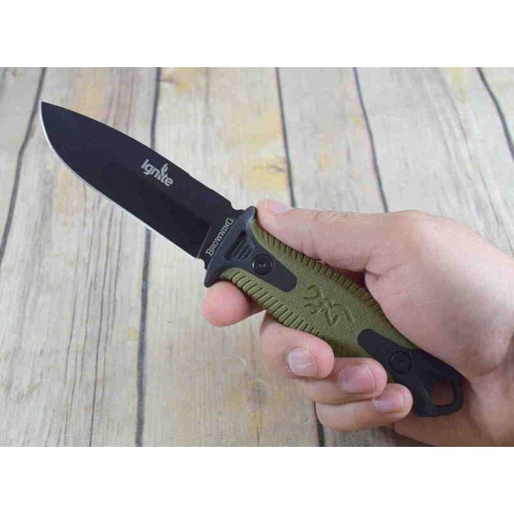 Couteau de Survie Browning Ignite 2 Lame Acier 7Cr17MoV Manche Polymère Etui Polymère BR0335 - Livraison Gratuite