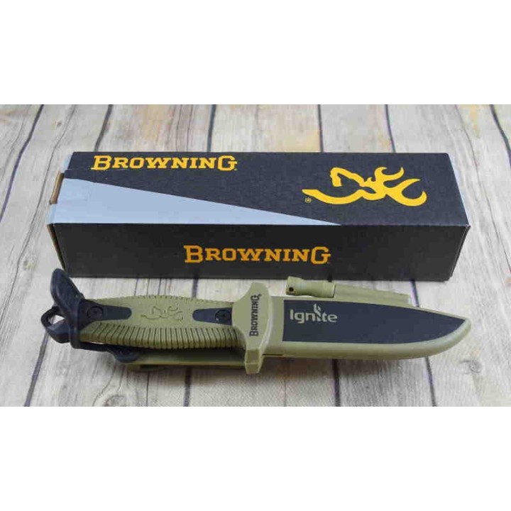 Couteau de Survie Browning Ignite 2 Lame Acier 7Cr17MoV Manche Polymère Etui Polymère BR0335 - Livraison Gratuite
