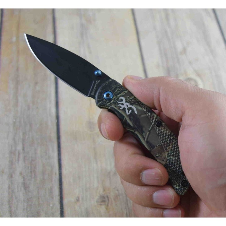 Couteau Browning Prism 3 Camo Manche Aluminium Lame Acier 7Cr17MoV Linerlock Clip BR0344 - Livraison Gratuite