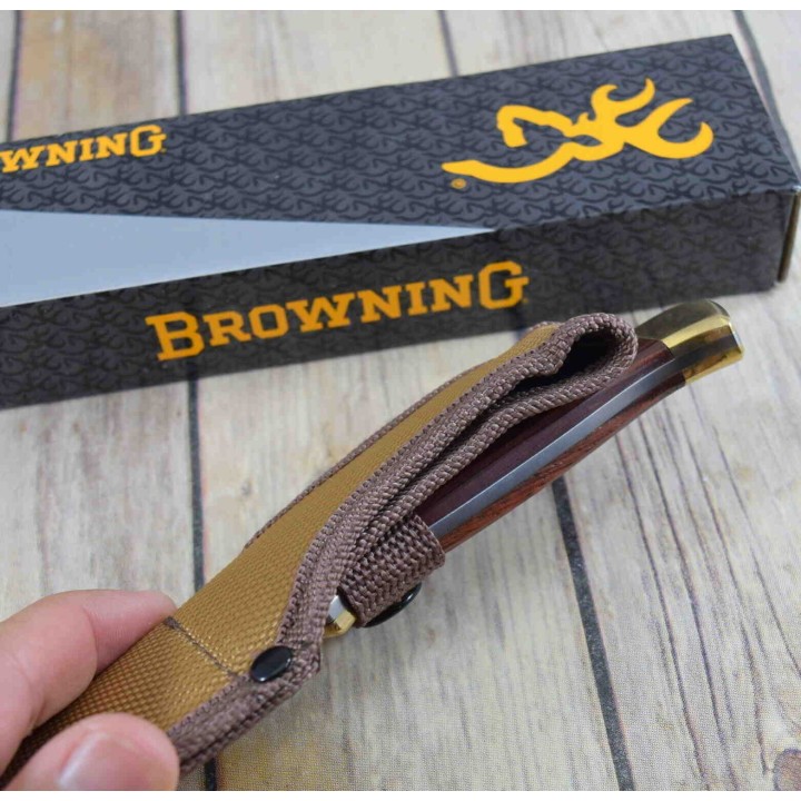 Couteau Skinner Browning Lame Acier Inox Manche Bois Etui Nylon BR0378 - Livraison Gratuite