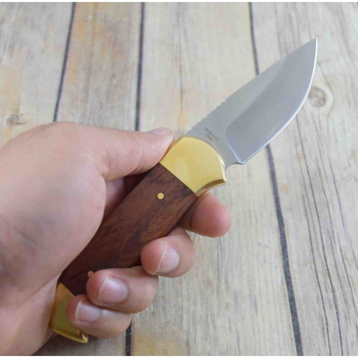 Couteau Skinner Browning Lame Acier Inox Manche Bois Etui Nylon BR0378 - Livraison Gratuite
