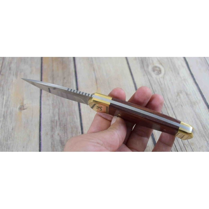 Couteau Skinner Browning Lame Acier Inox Manche Bois Etui Nylon BR0378 - Livraison Gratuite
