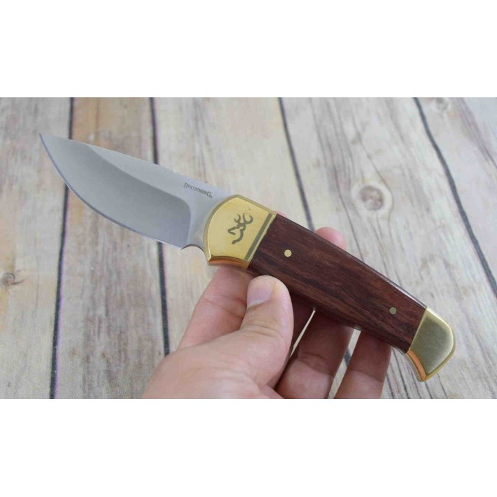 Couteau Skinner Browning Lame Acier Inox Manche Bois Etui Nylon BR0378 - Livraison Gratuite