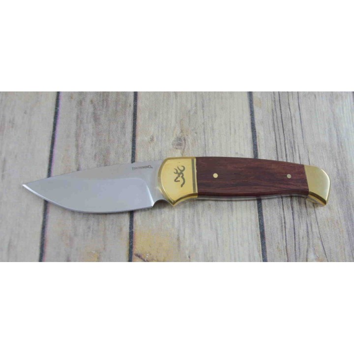 Couteau Skinner Browning Lame Acier Inox Manche Bois Etui Nylon BR0378 - Livraison Gratuite