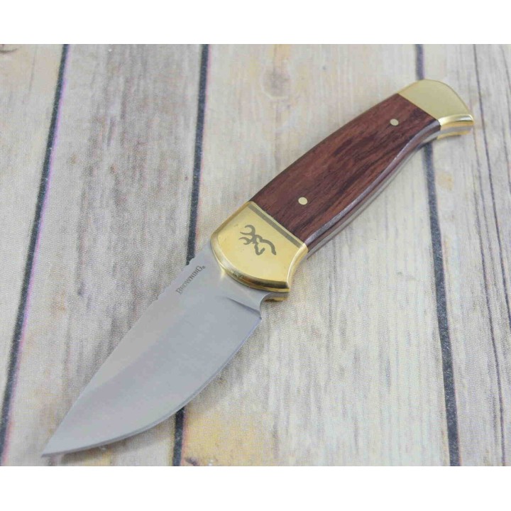 Couteau Skinner Browning Lame Acier Inox Manche Bois Etui Nylon BR0378 - Livraison Gratuite