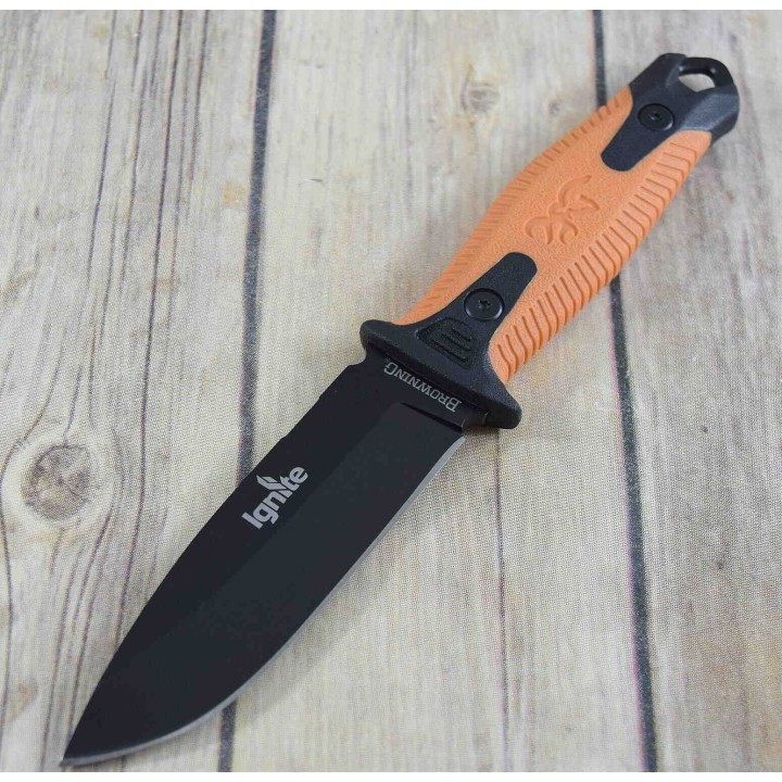 Couteau de Survie Browning Ignite 2 Orange Lame Acier 7Cr17MoV Manche Polymère Etui Polymère BR0334 - Livraison Gratuite