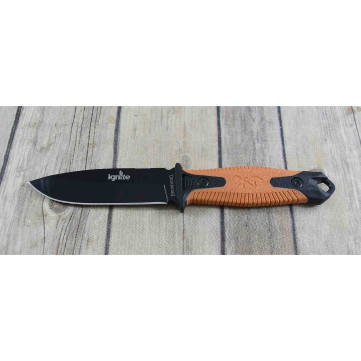 Couteau de Survie Browning Ignite 2 Orange Lame Acier 7Cr17MoV Manche Polymère Etui Polymère BR0334 - Livraison Gratuite