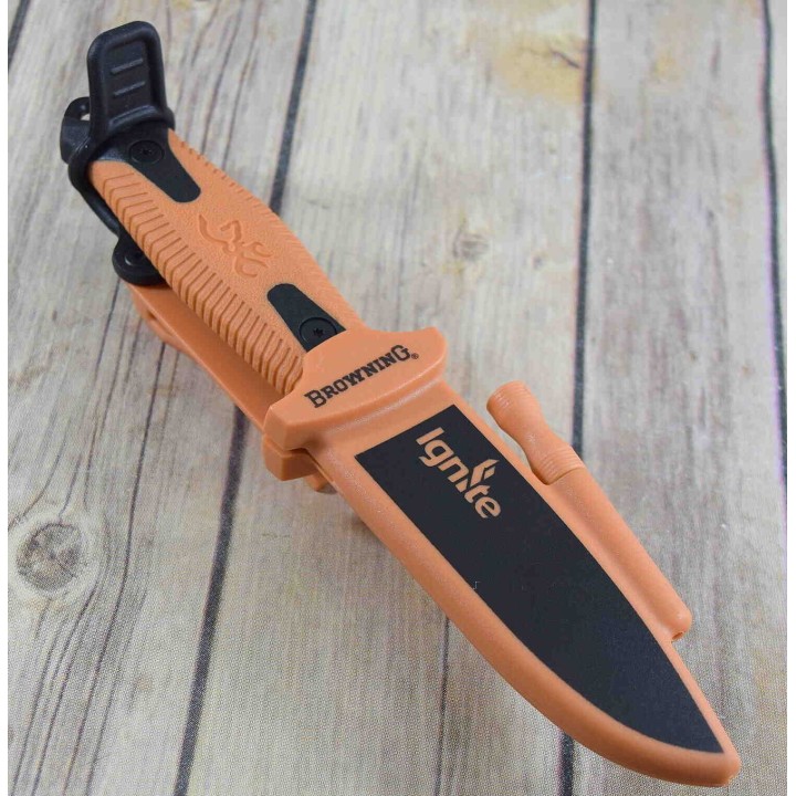 Couteau de Survie Browning Ignite 2 Orange Lame Acier 7Cr17MoV Manche Polymère Etui Polymère BR0334 - Livraison Gratuite
